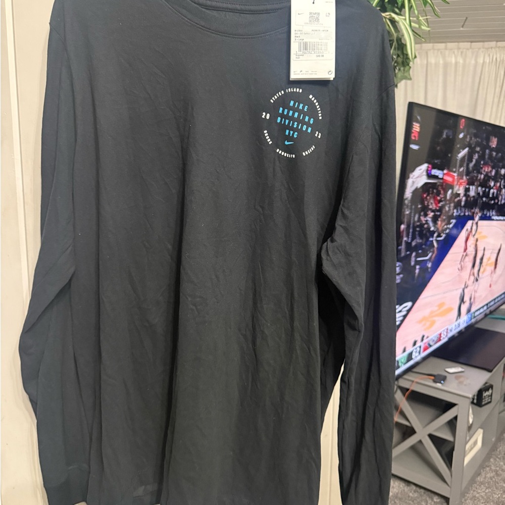 Black Long Sleeve Shirt with Blue Graphic